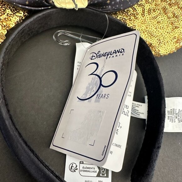 Disneyland Paris 30 Year Anniversary Tinkerbell Black Gold Sequins Ear Headband - Picture 5 of 6